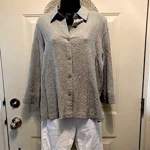 VTG Lagenlook Gauzy Button Down Crinkle Shirt Dusty Sage Light Green L (12/14)